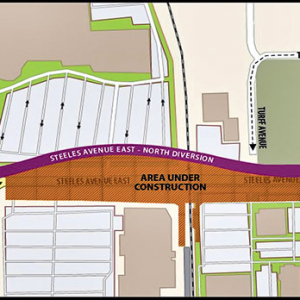 Steeles Ave. East太古广场路段将封闭2年，建GO火车铁路天桥